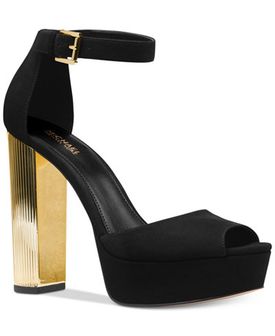 MICHAEL Michael Kors Paloma Metallic Block-Heel Sandals - Sandals - Shoes - Macy&#39;s