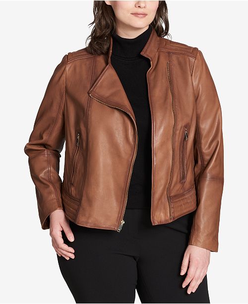 DKNY Plus Size Asymmetrical Leather Jacket & Reviews Coats Women