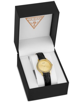 GUESS - Women's Black Leather Strap Watch 30mm