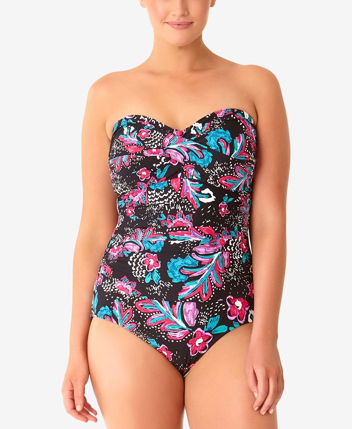 Wide-strap twisted bustier ruched one-piece Plus size, Anne Cole, Shop  our Swimwear Online