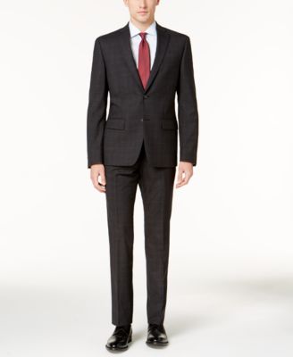 DKNY - Men's Slim-Fit Charcoal Plaid Wool Suit