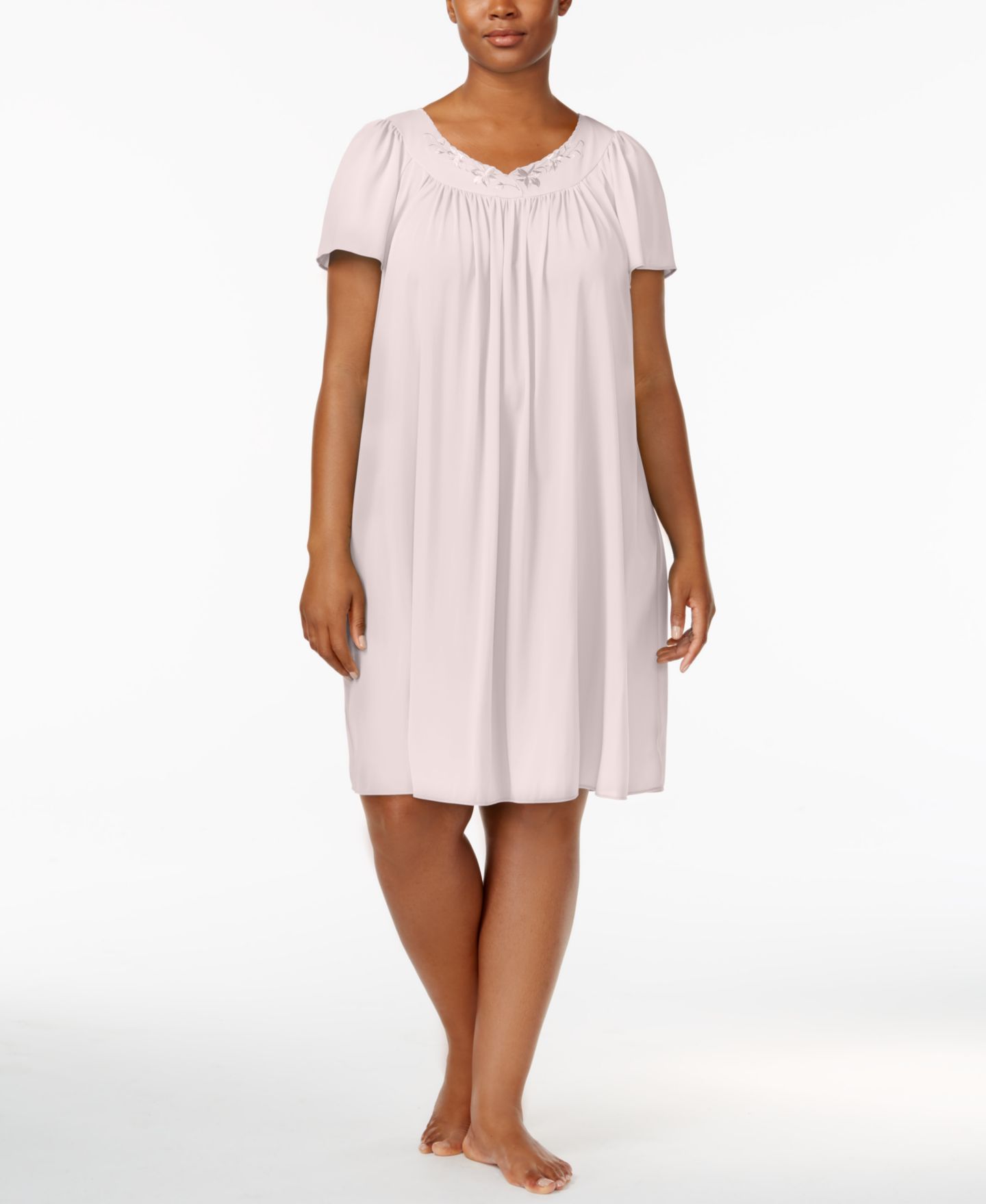 Женское платье Miss Elaine Plus Size Tricot Flutter Sleeve Short Gown, цвет: Розовый — фото 1