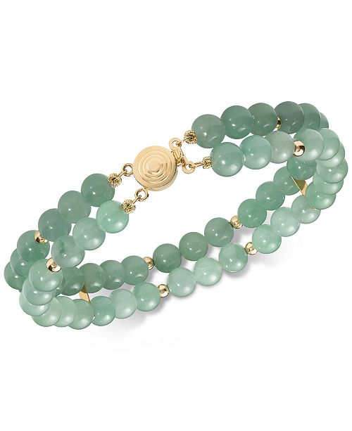 Macy's Dyed Jade Bead Double Row Bracelet in 14k Gold & Reviews Bracelets Jewelry & Watches