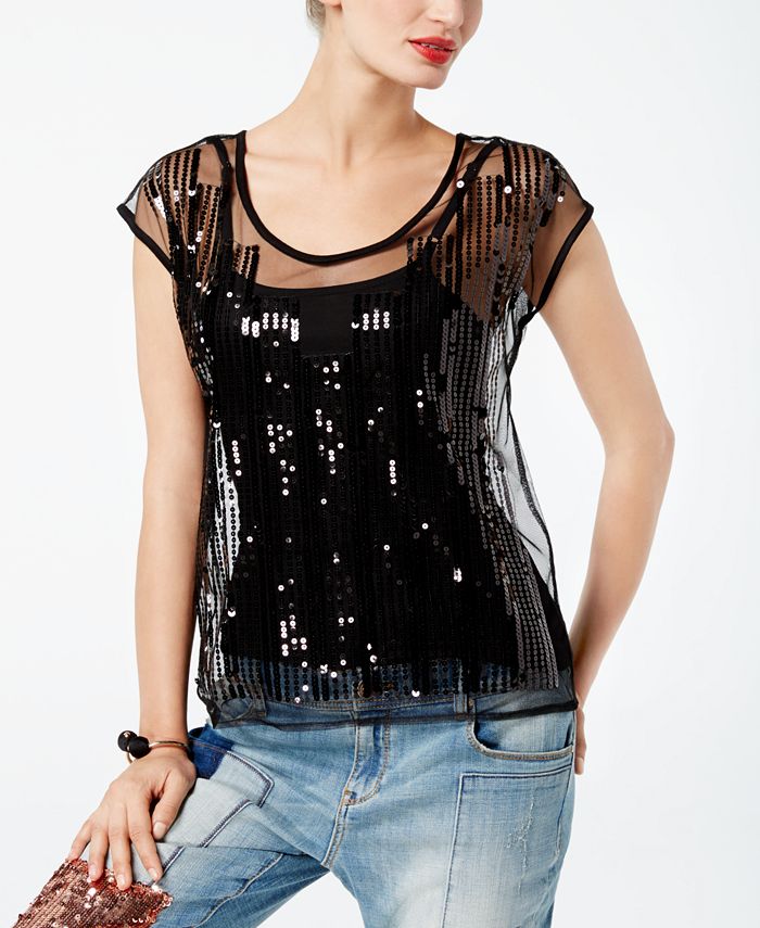 INC International Concepts I.N.C. Sequin Illusion Top Created for