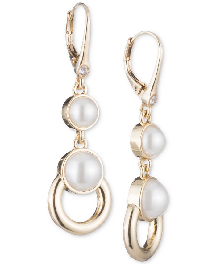 DKNY Gold-Tone Imitation Pearl & Ring Double Drop Earrings, Created for ...