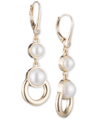 DKNY Gold-Tone Imitation Pearl & Ring Double Drop Earrings, Created for ...