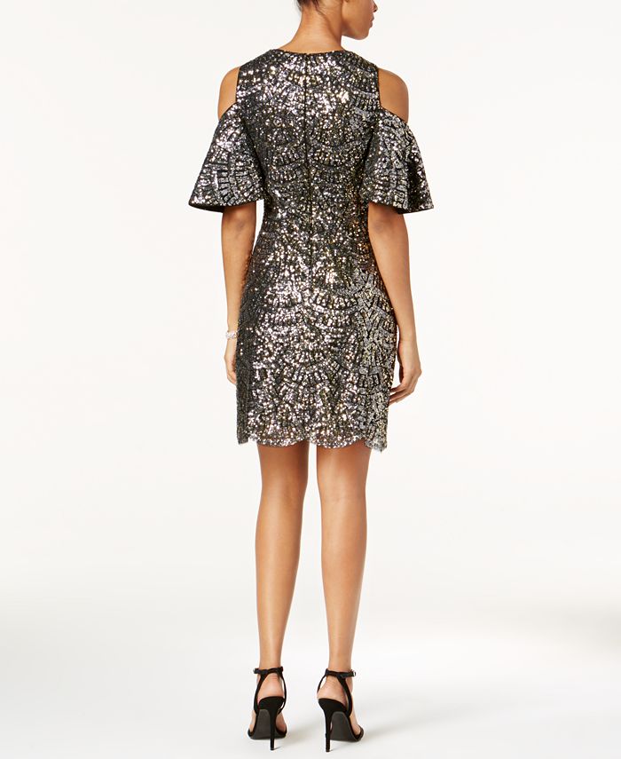 Vince Camuto Sequined Cold-Shoulder Dress - Macy's