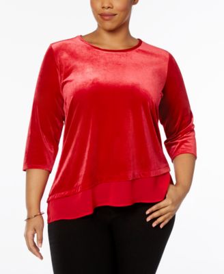 NY Collection - Plus Size Asymmetrical Velvet Top