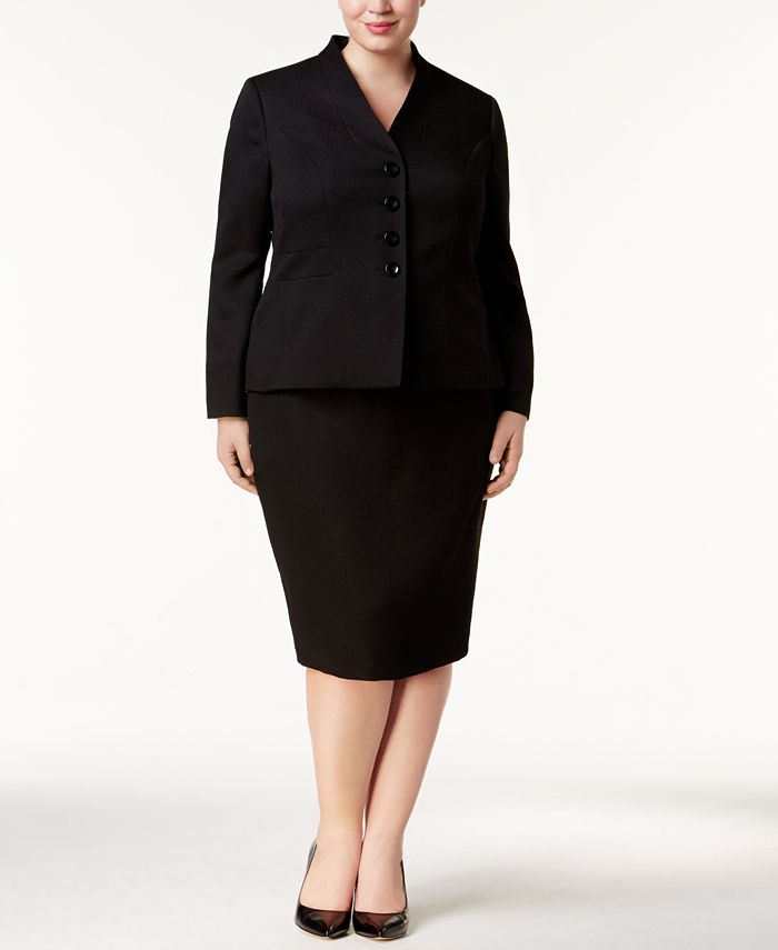 Le Suit Plus Size Three-Button Jacquard Skirt Suit - Macy's