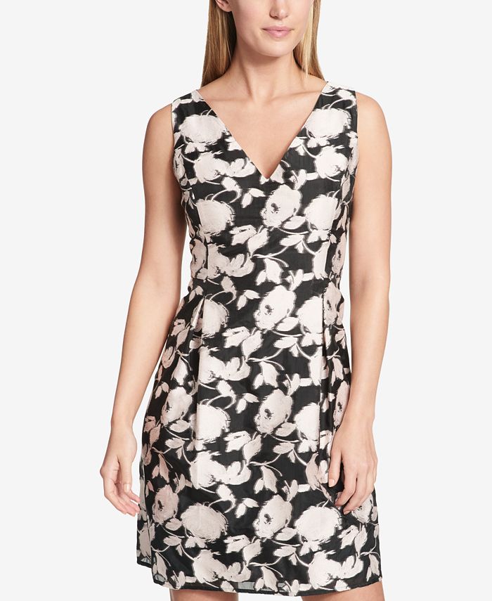 TOMMY HILFIGER Womens Floral Sleeveless V Neck Midi Fit + Flare Dress