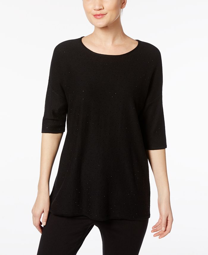 Anne Klein Sequin-Embellished Knit T-Shirt - Macy's