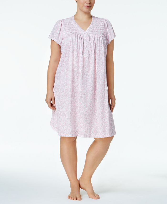 Miss Elaine Plus Size Picot-Trm Knit Nightgown - Macy's