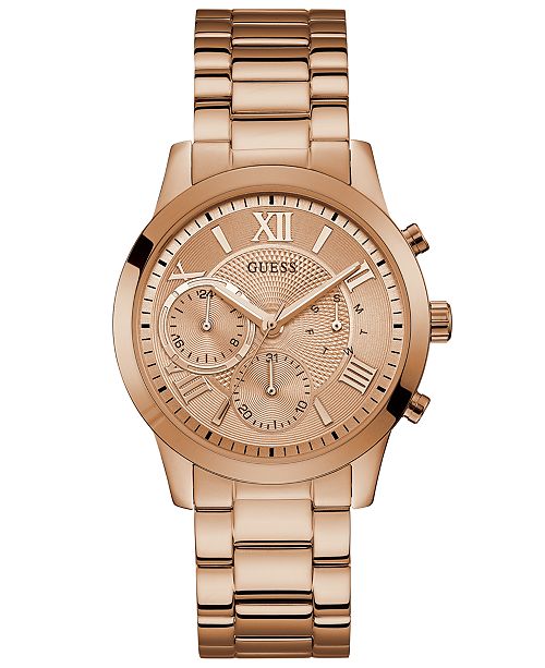 Guess Rose Gold Tone Stainless Steel Bracelet Watch 40mm Reviews Watches Jewelry Watches Macy S