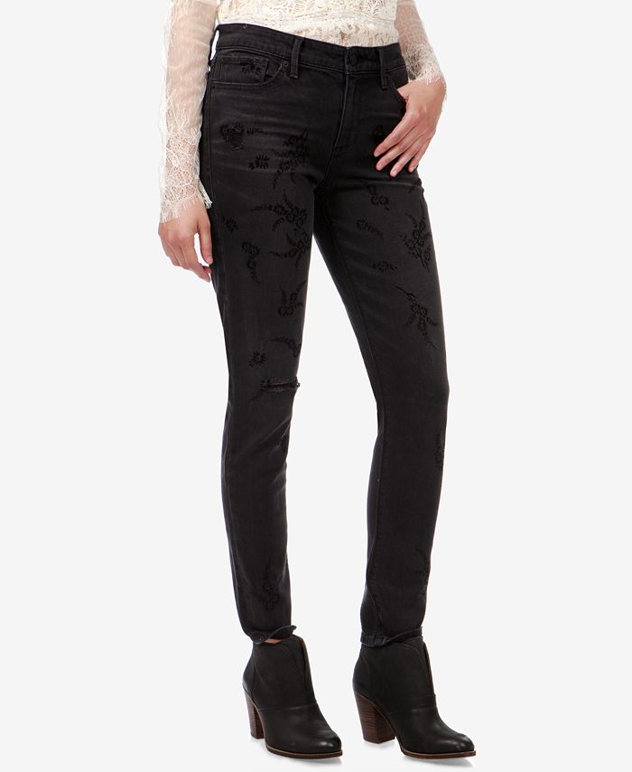 Lucky Brand Ava Skinny Flocked-Detail Jeans - Macy's