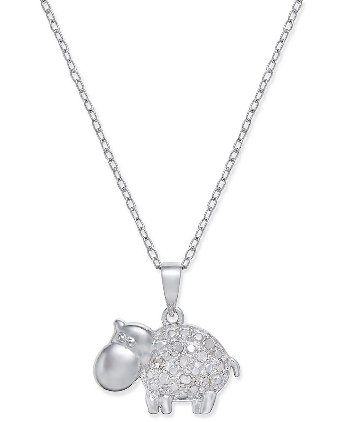Macy's Diamond Hippo Pendant Necklace (1/10 ct. t.w.) in Sterling