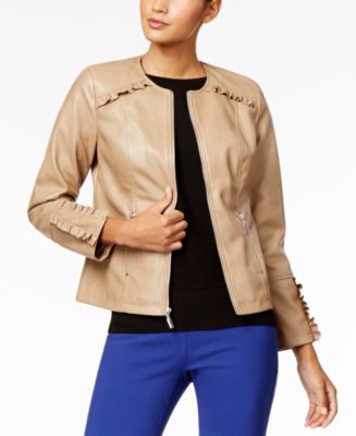 Alfani Ruffled-Trim Faux-Leather Jacket, Created for Macy's - Macy's