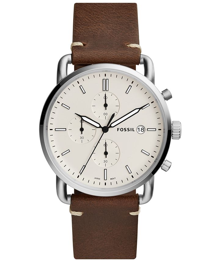 Fossil men's commuter stainless steel and leather casual quartz watch 2025