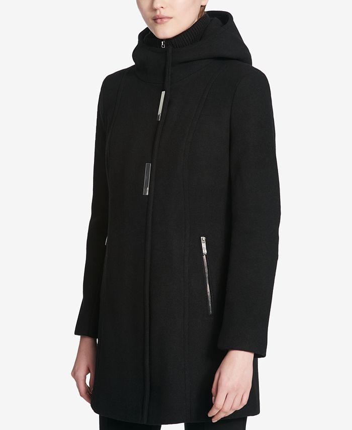Calvin Klein Hooded Wool-Blend Walker Coat & Reviews - Coats & Jackets ...