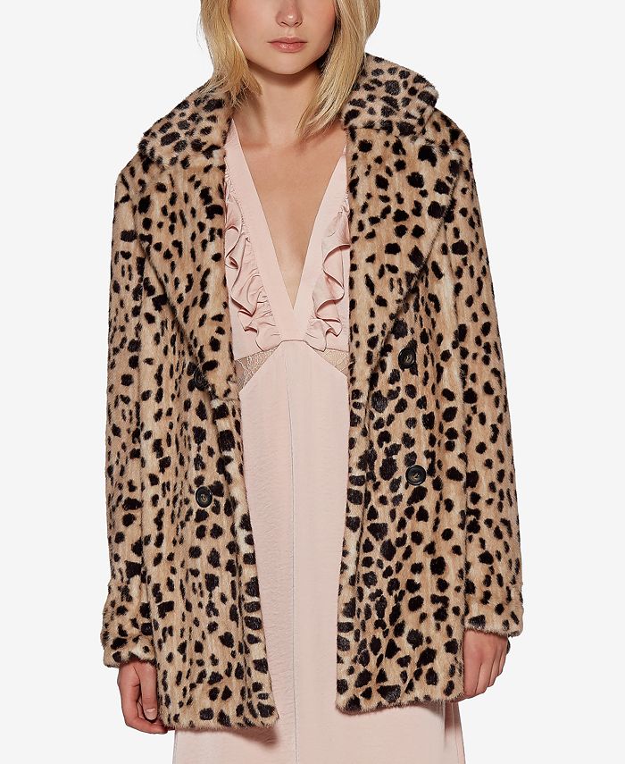Avec les filles leopard top print faux fur coat