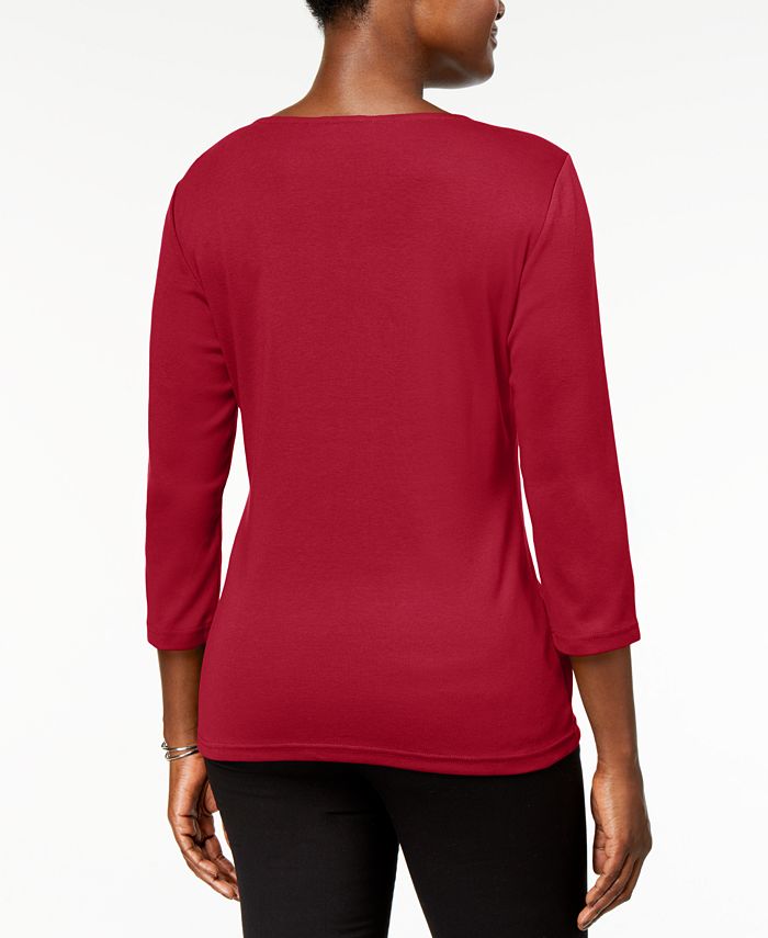 Karen Scott Womens Graphic Embellished Top Pink Size Petite main image 1
