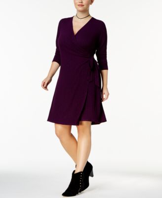 NY Collection - Plus Size Ribbed Wrap Dress