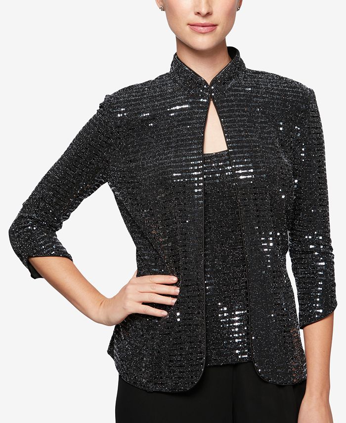 Macy's black cheap sequin jacket