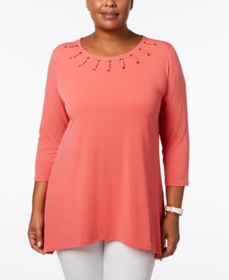 JM Collection - Plus Size Grommet-Trim Tunic