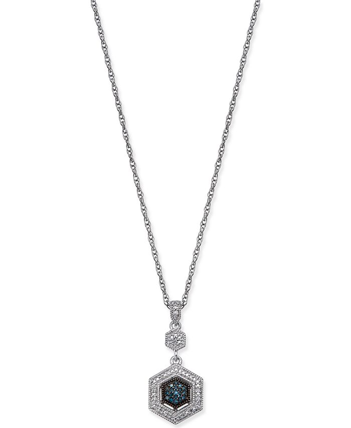Macy's Diamond Hexagon Pendant Necklace (1/8 ct. t.w.) in Sterling