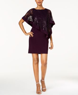 r & m richards sequined cape sheath dress