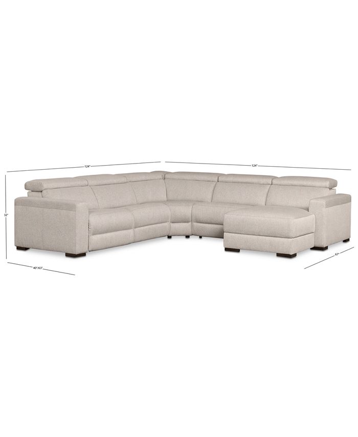 Furniture Nevio 124" 5Pc. Fabric Sectional Sofa with Chaise, Created