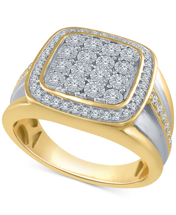 Men's 14k Yellow Gold Plated Solid 925 Silver Ring Simulated Diamonds  Cluster