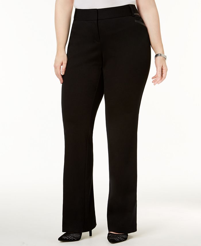 Alfani Plus Size Faux-Leather-Trim Bootcut Pants, Created for Macy's ...