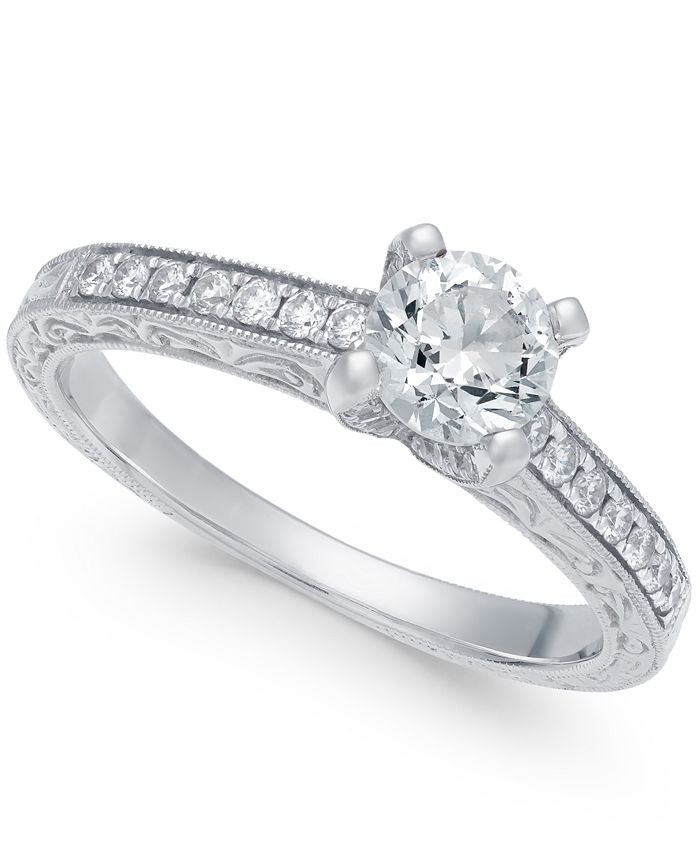 Macy's Diamond Engraved Engagement Ring (3/4 ct. t.w.) in 14k White ...