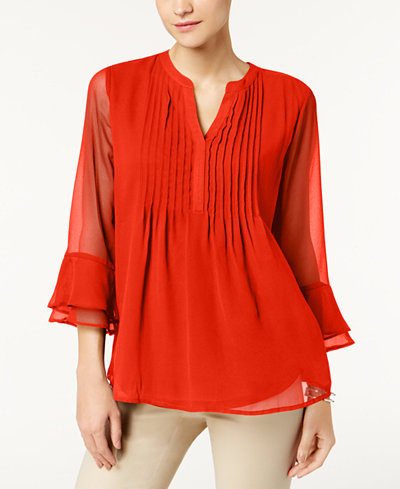 Charter Club Pleated Sheer Blouse, Created for Macy&#39;s - Tops - Women - Macy&#39;s