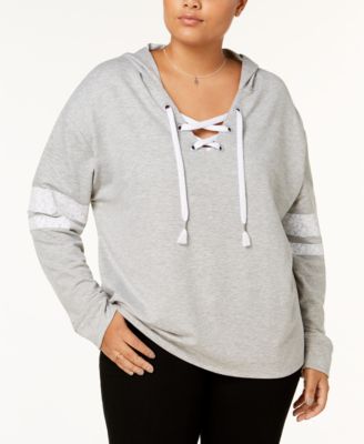 plus size lace up hoodie