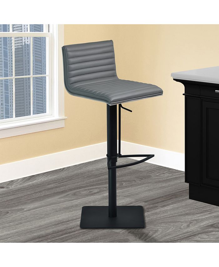 Armen Living Cafe Adjustable Swivel Barstool in Gray Faux Leather with