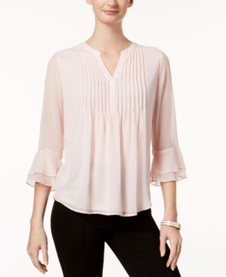 Charter Club Petite Double Ruffle Solid Pintuck Top, Created for Macy's ...