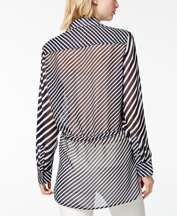 Tommy Hilfiger Sheer Drawstring Blouse, Created for Macy's - Macy's