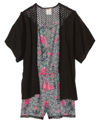 Belle Du Jour - 2-Pc. Romper & Shawl Set, Big Girls (7-16)