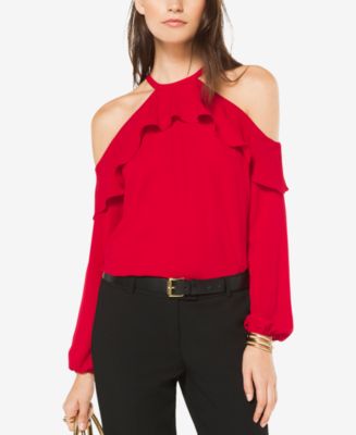 Michael kors cold shoulder flounce deals top