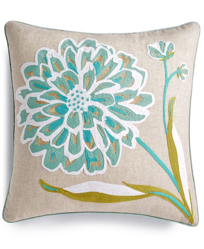 Lacourte LAST ACT! Fun Flower Embroidered 20" Square Decorative Pillow
