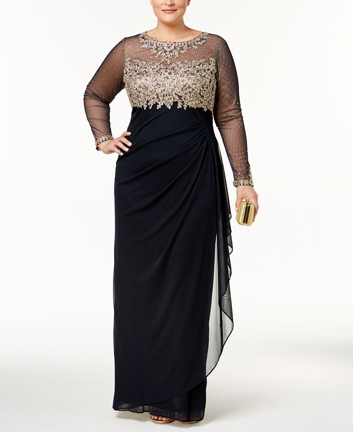 XSCAPE Plus Size Embroidered Illusion Gown -