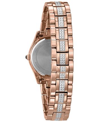 Bulova Women s Crystal Accent Rose Gold Tone Stainless Steel
