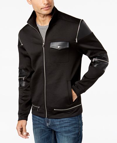 I.N.C. Men&#39;s Zipper Jacket with Faux Leather Trim, Created for Macy&#39;s - Coats & Jackets - Men ...