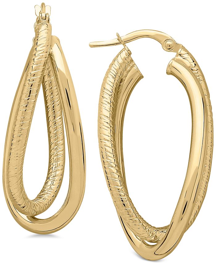 Macy's Textured Crossover Hoop Earrings in 14k Gold - Macy's