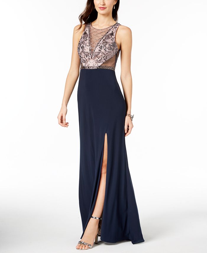 Betsy & Adam Beaded Illusion Gown - Macy's