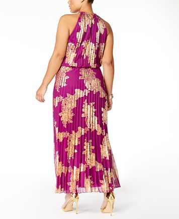 msk pleated blouson halter gown