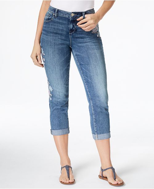 Style & Co Curvy-Fit Embroidered Boyfriend Jeans, Created for Macy's ...
