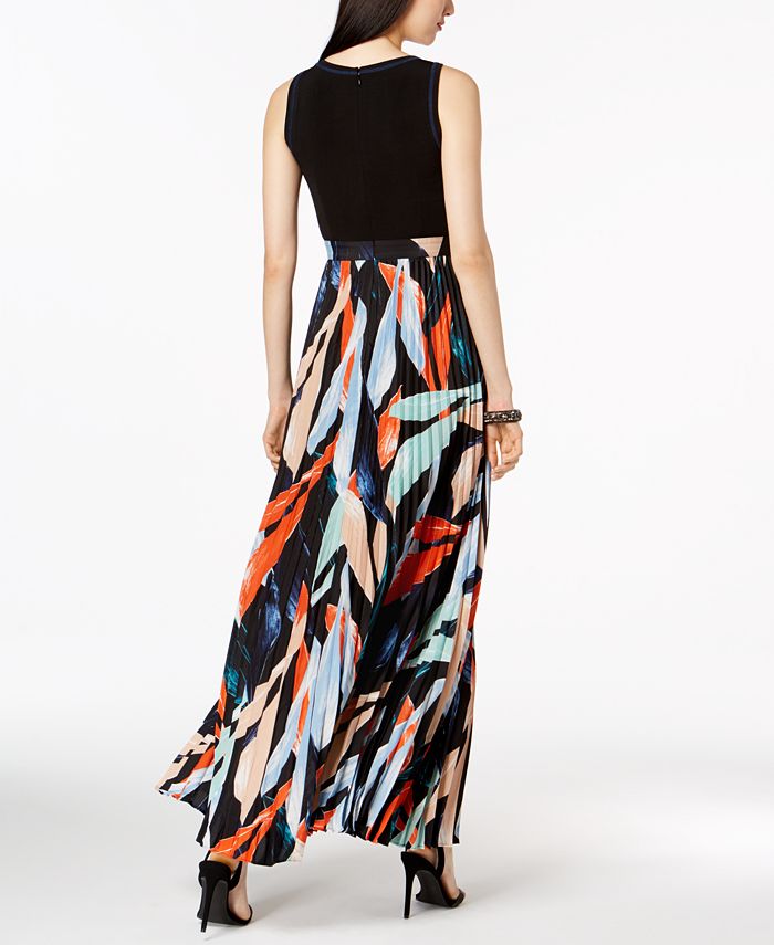 Vince Camuto Solid & Pleated Floral Chiffon Maxi Dress - Macy's