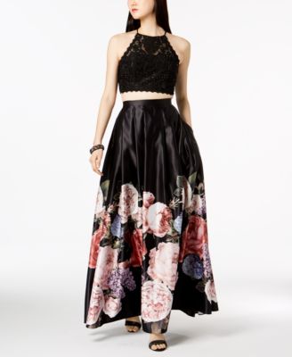 betsy and adam pleated floral gown